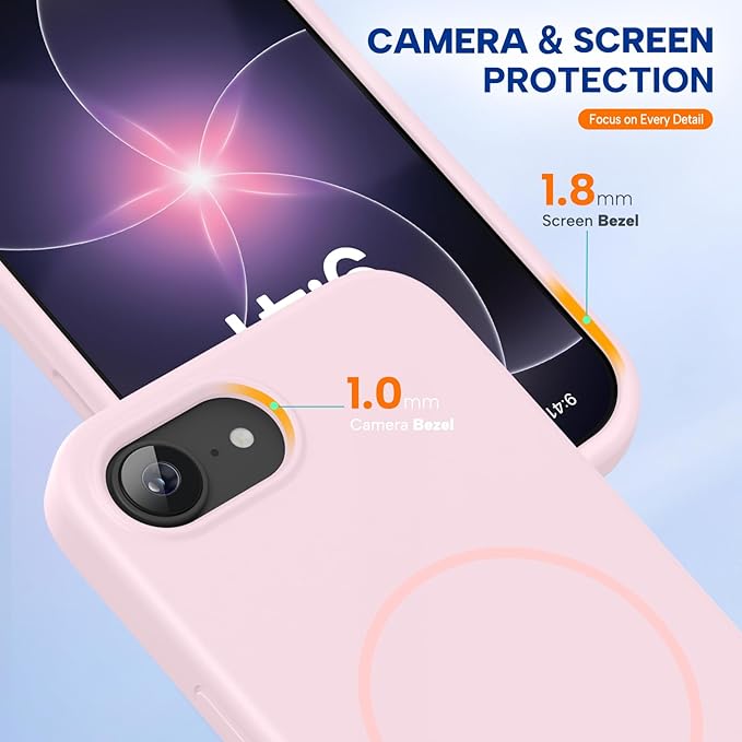 Miracase Magnetic for iPhone 17e Case & iPhone 16e Case, [Soft Anti-Scratch Microfiber Lining], Compatible with MagSafe, Silicone Shockproof Protection Phone Case for iPhone 17e/16e, Sand Pink