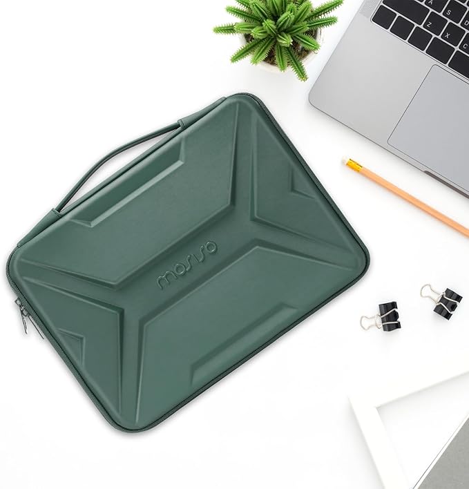 MOSISO 15-16 inch Laptop Hard Case, 15.6 inch Waterproof Shockproof Computer Bag Compatible with MacBook HP Dell,Artistic Geometric EVA Carrying Sleeve Laptop Case Hard Shell with Handle,Antique Green