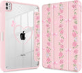 May Chen for iPad Pro 13 Inch Case M5 2025 / M4 2024, Built Pencil Holder & Clear Transparent Print Back Shell Slim Stand Shockproof Tablet Cover, Auto Wake/Sleep, Bow & Rose Flower