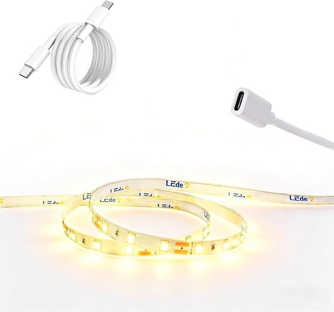 USB C 12V LED Strip Lights 16.4ft, Bright Under Cabinet Lighting for Kitchen, TV Backlight & RV Camper, Flexible Tape Light for 3D Printer & Desk