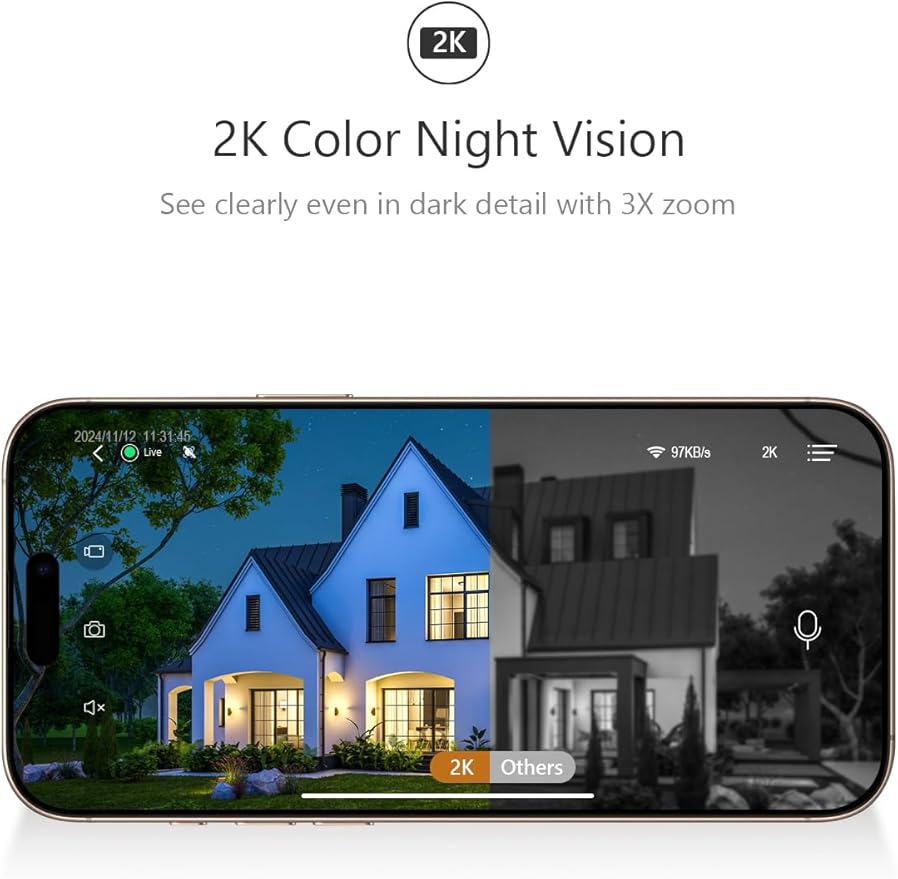 2K Wireless Security Cameras - Outdoor WiFi Security Cameras Color Night Vision, AI/PIR Detection, 2-Way Talk, Cloud/SD, Weatherproof, Battery Powered Outdoor Cameras (White-2)