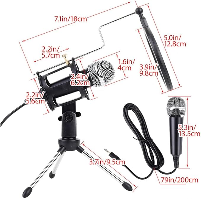 Japard Gaming USB Microphone for PC High Sensitivity, Mini Condenser 3.5 mm Plug for iPhone iPad Android, Broadcast Music Recording Set for Computer Meeting Podcast, Gift for Kids