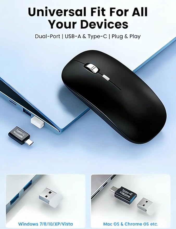 SABLUTE M31 Bluetooth Mouse for MacBook Pro/Air, iPad - Rechargeable Tri-Mode Wireless Mouse for 3 Devices (BT 5.2 + 2.4G), Sleek Slim Silent Mouse for Surface, Windows, Black