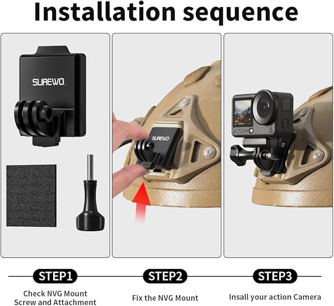 Aluminum NVG Helmet Mount, Tactical Helmet NVG Mount Compatible with GoPro Hero 13/12/11/10/9/8, DJI Osmo Action 6/5 Pro/4/3, Nano, Insta360, AKASO and Most Action Cameras