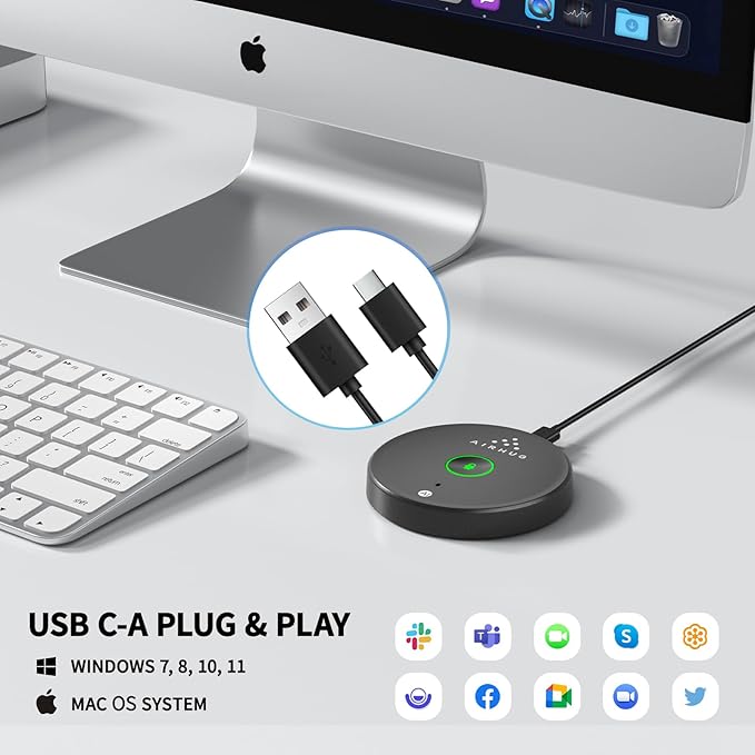 AIRHUG USB Microphone No Speaker,Desktop Computer Mic, Mute Button with LED Indicator,AI Noise Reduction,Plug & Play Omnidirectional Condenser PC Laptop Mics,for Online Calls/Class/Recording Video