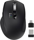 Wireless Bluetooth Mouse with USB-A, USB-C Receiver, Rechargeable, 3-Device, Full-Size, Silent Click, Ergonomic Mice for MacBook/Laptop/Computer/Tablet/PC/iPad-Black