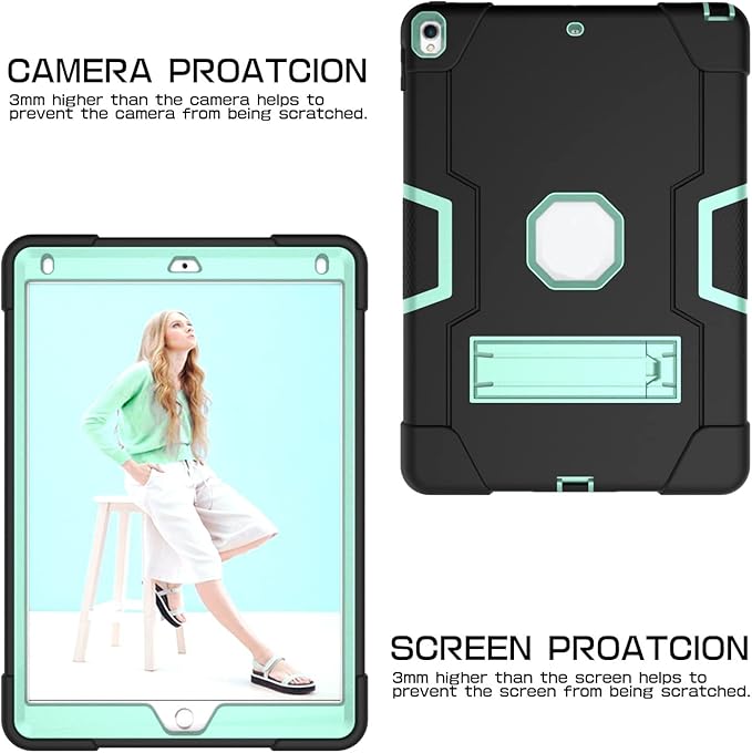 3 in 1 Hybrid Case for iPad Air 3 10.5" & iPad Pro 10.5" - Heavy Duty Rugged Stand, Shockproof, Anti-Slip, Anti-Scratch - Black/Green