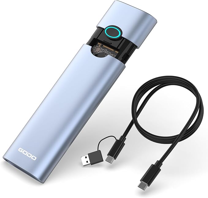 GODO M.2 NVMe Hard Drive Enclosure Adapter Type C USB 3.2 Gen 2 (10 Gbps) to NVME PCI-E M-Key/(B+M) Key Support UASP Trim for SSDs 2280/2260/2242/2230 Tool Free Aluminum