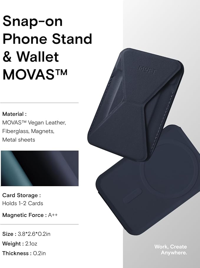 MOFT Magnetic Wallet Stand Compatible with iPhone 17/16/15/14/13/12 Series, Angle Adjustment & Magsafe Compatible MOVAS Phone Stand,Navy Blue