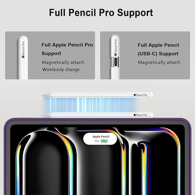 iMieet iPad Pro 13 Inch Case (M5/M4) 2025/2024 with Pencil Holder, Trifold Stand Smart Case with Soft TPU Back, Auto Wake/Sleep (Dark Purple)