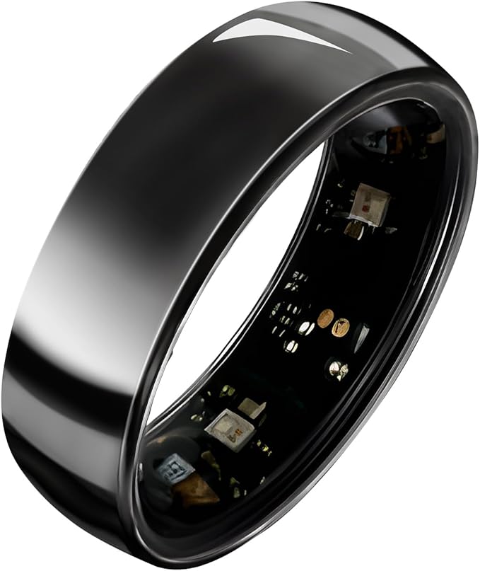 Smart Ring Titanium Fitness Sleep Tracker Health Monitoring Blood Pressure Blood Oxygen for iPhone and Android 7 Days Batterty Life (Black, 10) Full Charge First Use