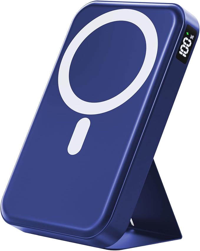 Magnetic Power Bank, 10000mAh Wireless Portable Charger with 20W USB-C Fast Charging, Foldable Stand & LED Display Battery Pack, Compatible with iPhone 16/15/14/13, Dark Blue