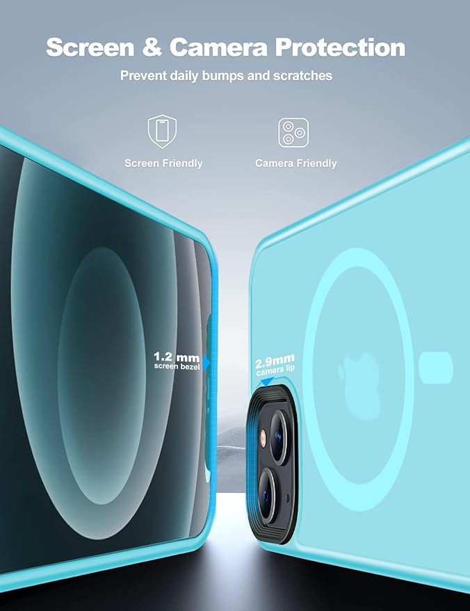 Tigowos for iPhone 15 case Compatible with MagSafe, Matte Skin-Feeling Shockproof case for iPhone 15 Cases 6.1", Light Blue