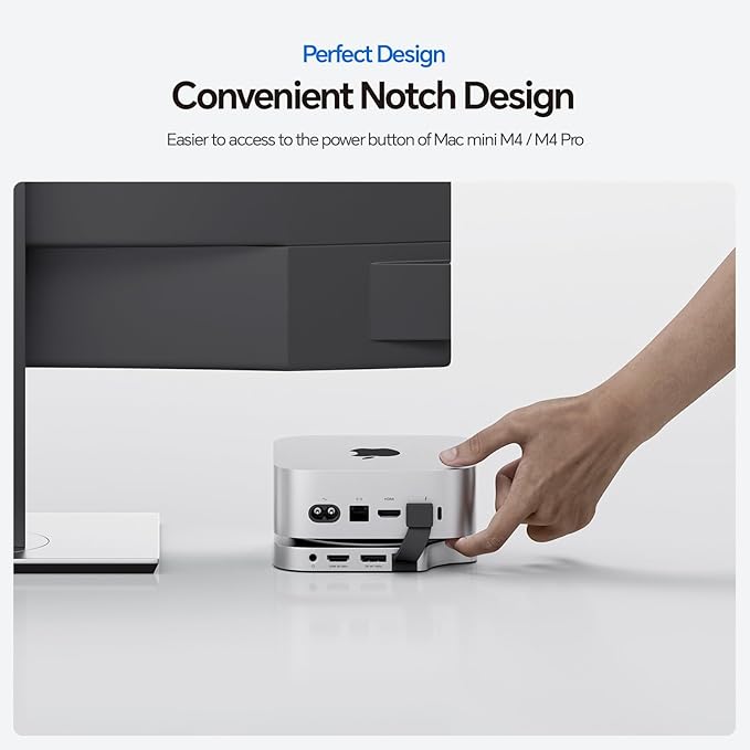 Mac Mini M4 Dock Stand with DP 4K 144Hz & HDMI 4K 60Hz, Mac Mini M4 Pro Hub with 4TB NVMe SSD Enclosure (SSD NOT Included), 3 USB A 2.0, SD/TF 3.0, 3.5mm Audio/Mic, USB C Hub for Mac Mini 2024