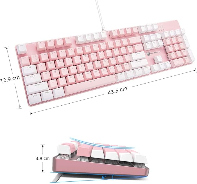 Merdia 104 Keys Full Size Mechanical Keyboard | Blue Switch, Pink & White Color 104 Keys US Layout Led Backlit Hot Swappable Wired Mechanical Light Up Pink Keyboard | Wired Gaming Computer Keyboards