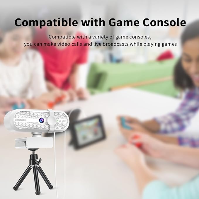 TOALLIN 2K Webcam for PC, 5MP, Built-in Mic, 90° Wide Angle Webcam with Tripod and Privacy Cover, USB Computer Camera for Laptop, Live-Streaming, Gaming, Online Meetings, Video Calls
