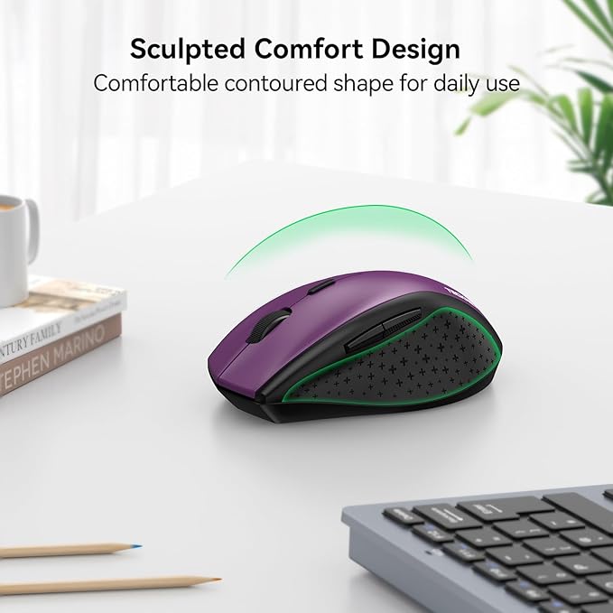 TECKNET Wireless Mouse, 2.4G USB Computer Mouse with 6-Level Adjustable 4800 DPI, 30 Months Battery, Ergonomic Grips, 6 Buttons Portable for PC, Chromebook, Mac - Purple