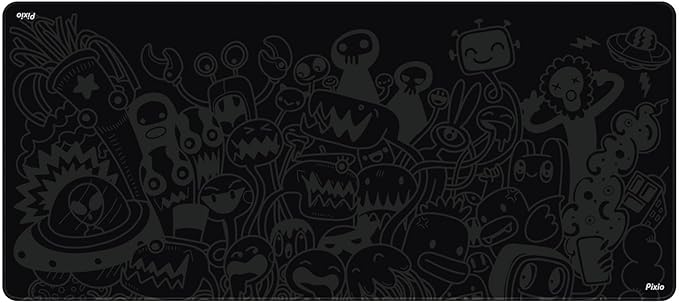 Pixio Mouse Pads - 36 x 16 inch XXL Monster Doodle Black Multifunctional Large Desk Mats for Gaming, Office, Desktop Anti-Slip Waterproof Washable Computer Mouse Mat