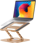 AOEVI Adjustable Laptop Stand with 360 Rotating Base, Computer Stand for Laptop Ergonimic Foldable Laptop Riser for Desk Compatible with MacBook Pro/Air Notebook up to 16 Inches, Gold