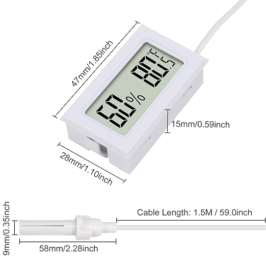 3Pcs Mini Digital Thermometer Hygrometer with Probe Electronic Temperature Humidity Gauge Meters Indoor LCD Display Fahrenheit for Humidors,Greenhouse,Garden,Incubator Reptile Terrarium