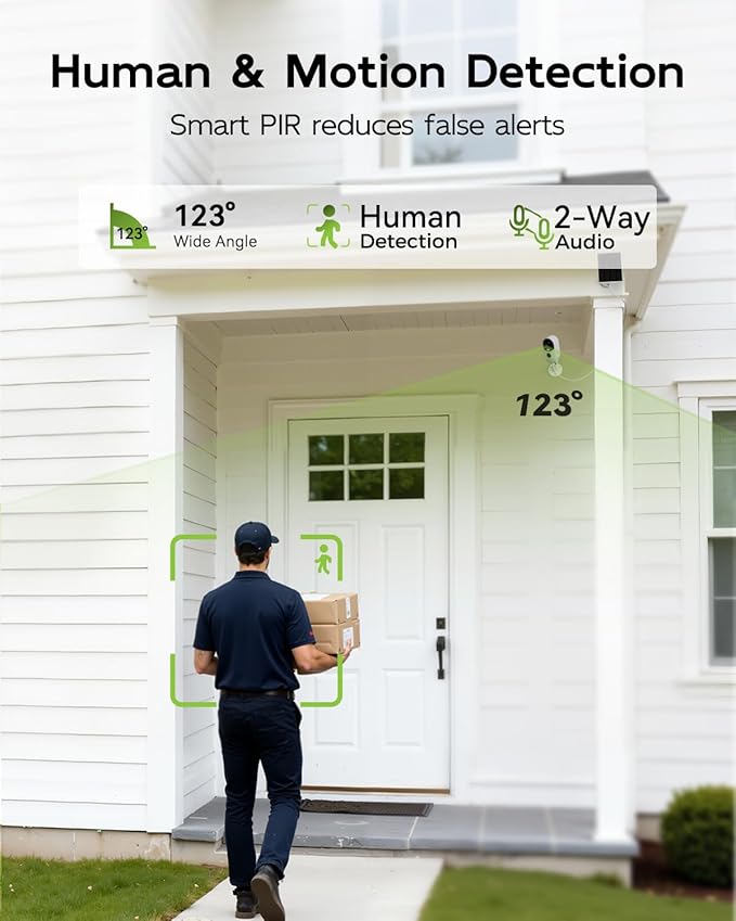 3K 4MP Security Cameras Outdoor Wireless, Solar Powered Cameras for Home Security, No Subscription, Smart Detection, Color Night Vision, 2-Way Talk, 2.4/5GHz WiFi, 32GB Local Storage