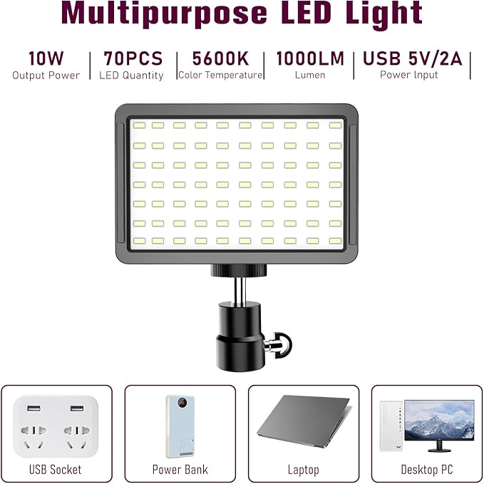 Photography Lighting Kit Dimmable 5600K USB Led Video Studio Streaming Lights with Adjustable Tripod Stand and Color Filters for Table Top/Photo Video Shooting