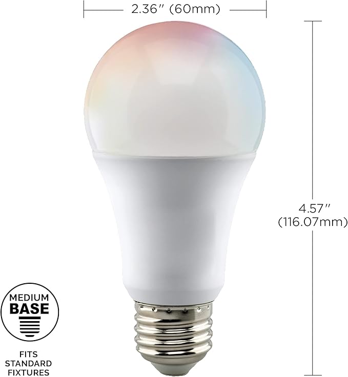 Satco S11253 Starfish 9.5-Watt A19 WiFi Smart LED Color-Changing Light Bulb, Works with Siri, Alexa, Google Assistant, SmartThings, 2700K-5000K, 800 Lumens, 2-Pack