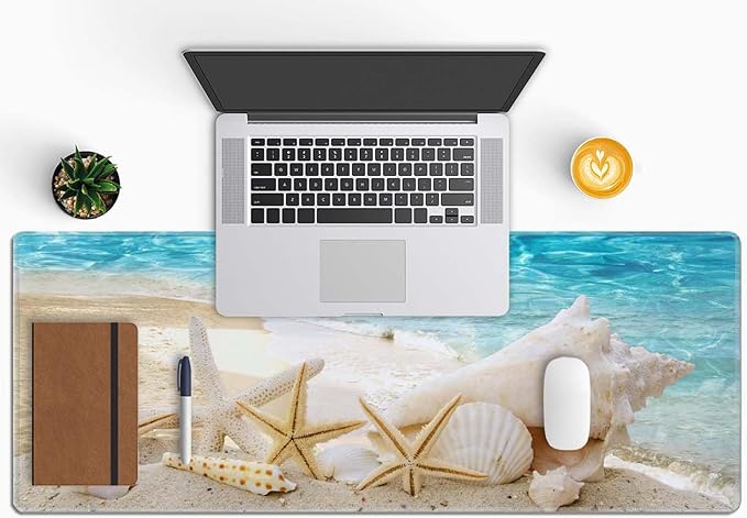 Starfishes Beach Gaming Mouse Pad, Extended Large Mouse Mat Desk Pad, Big Computer Keyboard Desk Pad, Stitched Edges Mousepad, 3mm Thick Long Non-Slip Rubber Base Mice Pad, 31.5 X 11.8 Inch
