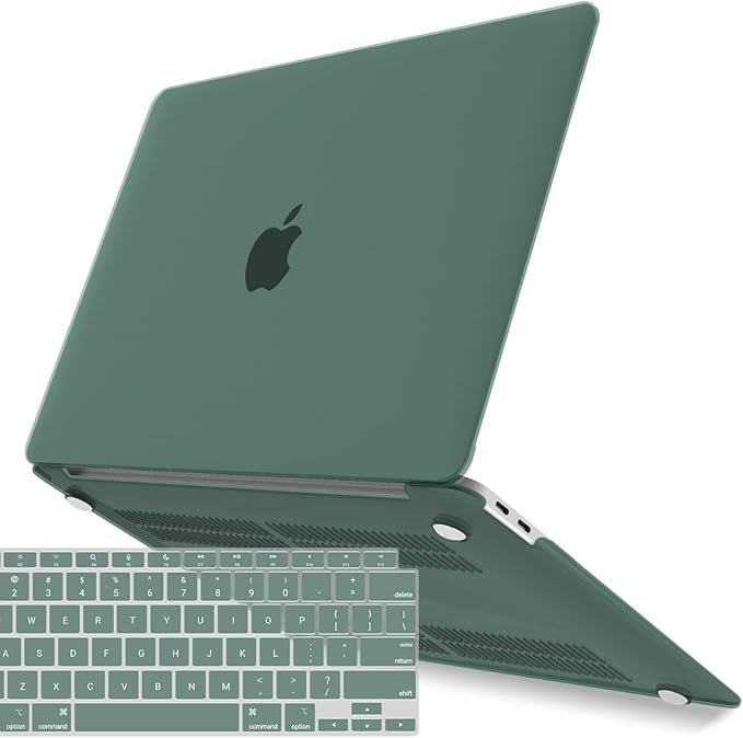 IBENZER Compatible with New MacBook Air 13 inch Case 2022 2021 2020 M1 A2337 A2179 A1932, Plastic Hard Shell Case with Keyboard Cover for Mac Retina Display with Touch ID, Midnight Green, MAT13-MTGN+1