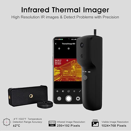 BTMETER Thermal Camera, 256x192 IR Resolution Thermal Imaging Camera with WiFi for Android & iOS, for Home/Industrial HVAC, Electrical & Automotive Inspection (-4°F to 1022°F) BT-951B