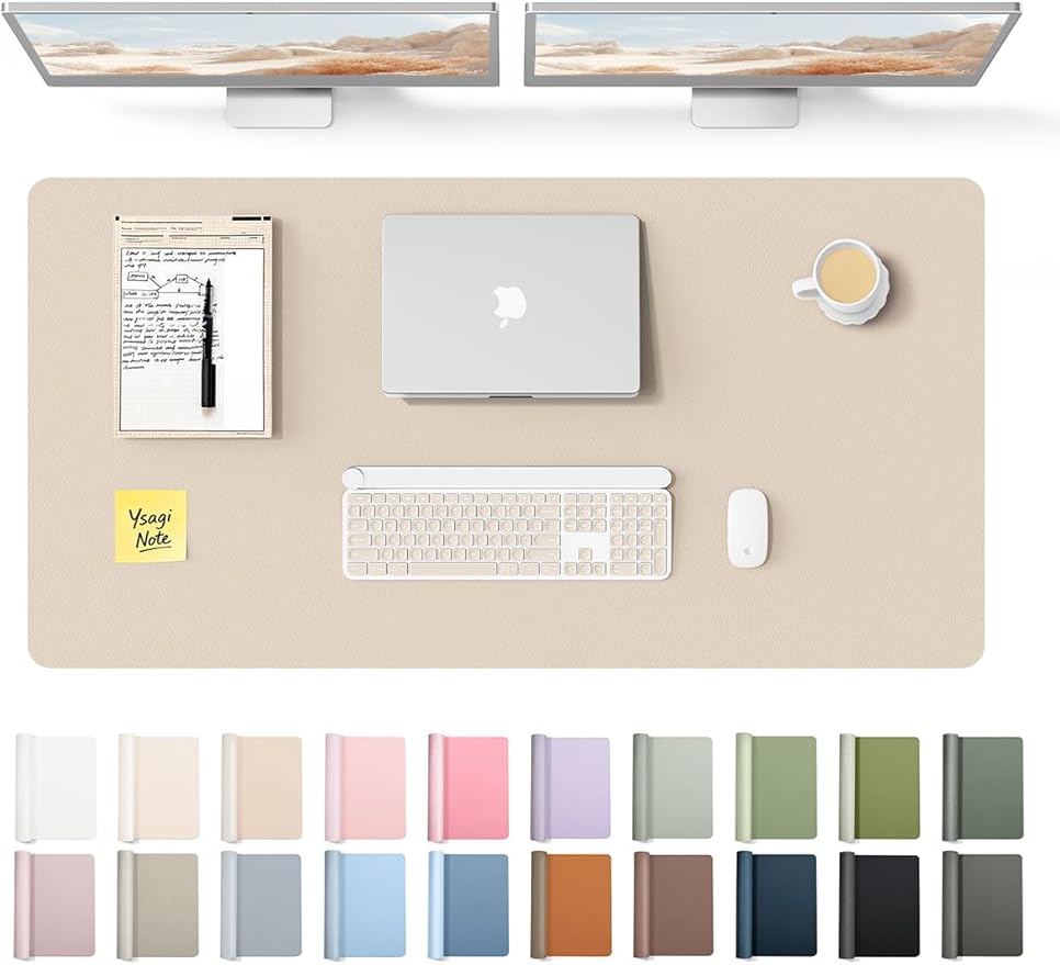 YSAGi Leather Desk Protector, Office Mat, Large Mouse Mat, Non-Slip PU Leather Blotter, Laptop Pad, Waterproof Writing Pad for Office and Home (Eggshell, 47.2" x 23.6")