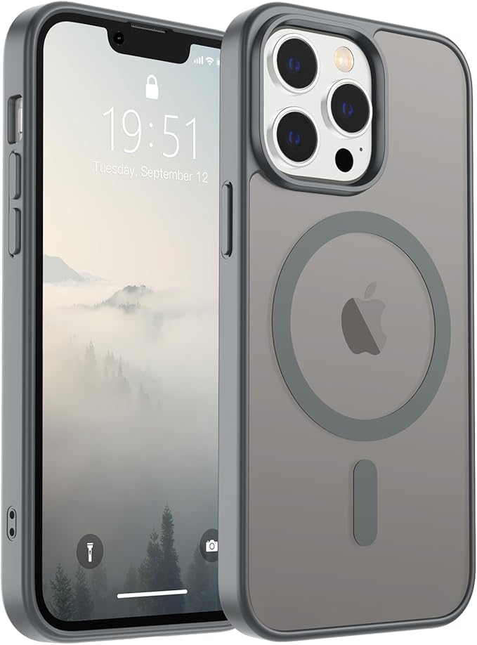 SUPFINE Magnetic for iPhone 13 Pro Max Case (Compatible with MagSafe) (Military Grade Drop Protection) Slim Translucent Matte Shockproof with Anti-Fingerprint Phone Case,Gray