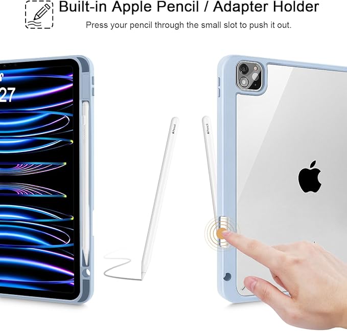 Tuiklol for iPad Pro 12.9 Inch 6th/5th/4th/3rd Generation 2022 2021 2020 2018 Case,Built-in Pencil Holder Clear Transparent Protective Back Shell Cover with Auto Sleep/Wake, Patchwork Floral