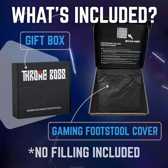 Throne Boss Gaming Footstool - Cover ONLY No Filling - Matching Bean Bag Chair Pouf/Ottoman - Round Gamer Foot Stool Footrest with Drink Holder (Blue)