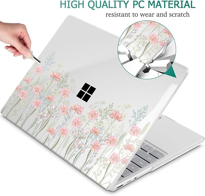 Case for 13.5" Microsoft Surface Laptop 5/4/3 with Metal Palm Rest ONLY 2019-2022 Release Models:1868/1951, Plastic Hard Shell Case with Keyboard Cover & Screen Protector, Floral C322