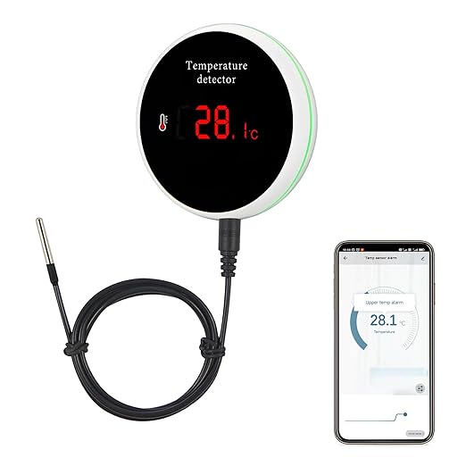 WiFi Thermometer Smart Temperature Sensor: Wireless Temperature Monitor with Waterproof External Probe, App Alerts and Buzzer Alarm, Digital Temperature Gauge for Refrigerator, Freezer, Fish Tank