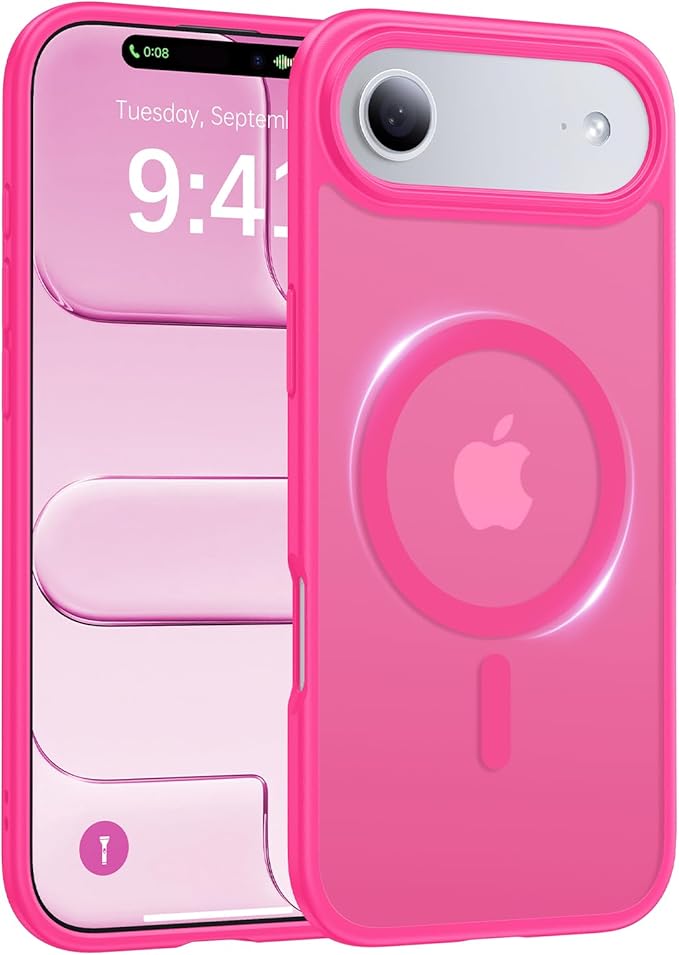 Magnetic for iPhone Air Case 2025,[Anti-Slip][Compatible with MagSafe][Military Grade Drop Protection] Shockproof Protective Translucent Matte Phone Case for iPhone 17 Air Case,Hot Pink