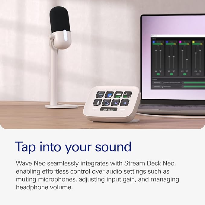 Elgato Wave Neo – USB Condenser Microphone, Tap to Mute, for Gaming, Streaming, Meetings, Voice Recording on Teams/Zoom/OBS/Twitch/YouTube & more, Plug-’n-Play, Works on Laptop, PC, Mac, iPad, iPhone