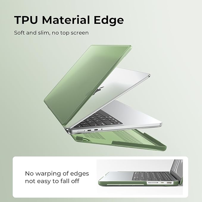 BlueSwan Anti-Cracking Hard Shell Case Compatible with MacBook Pro 14-inch M5 2026 2025-2021 Release M4 M3 M2 M1 Pro/Max Chip, Anti-Fingerprint Soft TPU Bumper, Frosted Midnight Green
