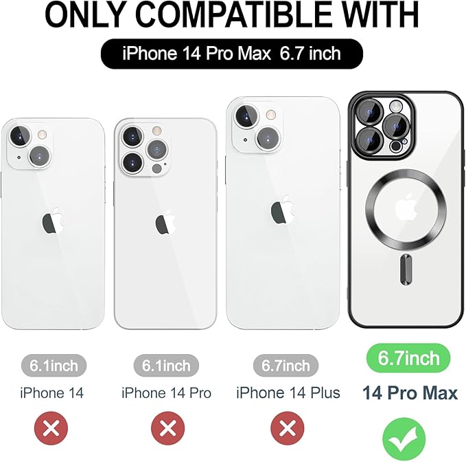 Hython Magnetic Clear for iPhone 14 Pro Max Case with Camera Lens Protector [Compatible with MagSafe] Plating Edge Slim Soft TPU Cover Protective Phone Case for iPhone 14 Pro Max 6.7", Black