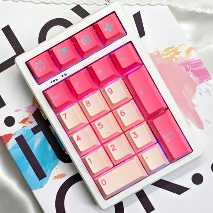 BOYI TD21 Hot Swap Numpad,21 Keys Mini Numpad Portable Keypad Bluetooth5.0/2.4G/Wired Number Pad Keyboard PBT Keycaps RGB Backlit Type-C Mini Keyboard (Pink Cherry Keycaps)