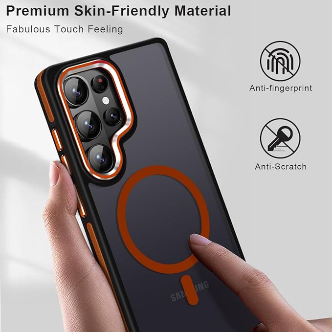 MALEWOLF Case for Samsung Galaxy S26 Ultra, Translucent Matte Cover Compatible with Magsafe, Military Grade Drop Resistant, Color Hybrid Non-Slip Phone Case for Galaxy S26 Ultra (Black/Orange)