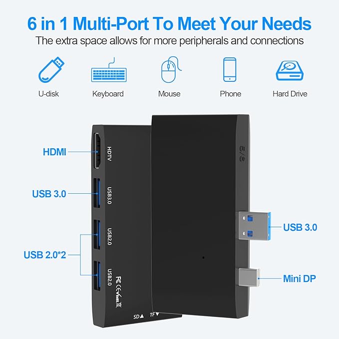 Surface Pro 6/Pro 5/Pro 4 Docking Station USB Hub with HDMI - Surface Pro 4/5/6 Accessories dongle SD Micro Card Memory Card Readers Dock, Surface Pro 4K HDMI Adapter with 1 x USB3.0 + 2 x USB2.0 Port