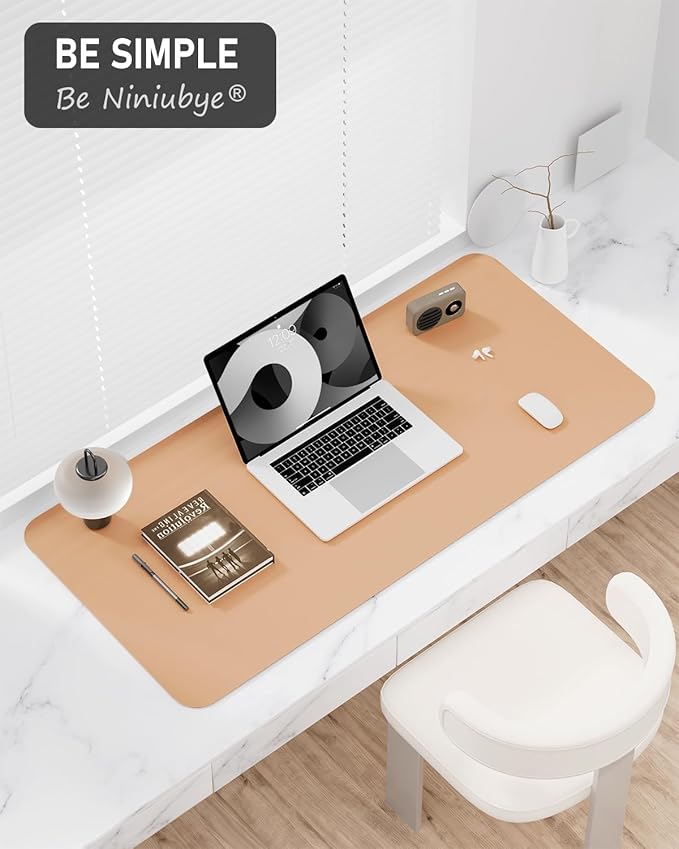 Desk Pad, 35.5" x 17" PU Leather Non-Slip Desk Mat Large Mouse Pad for Desktop, Waterproof Laptop Computer Writing Mat for Office, Home, Work, Gaming, Lead Yellow