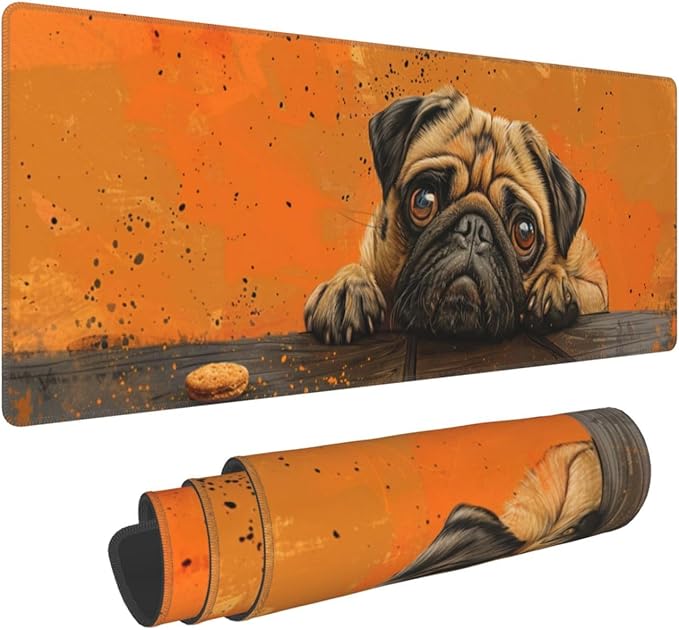 Mouse Pad Gaming - Large Mouse Pad for Desk with Waterproof Surface & Durable Design Desk Mat for Desktop & Office Accessories (Pensive Pug)