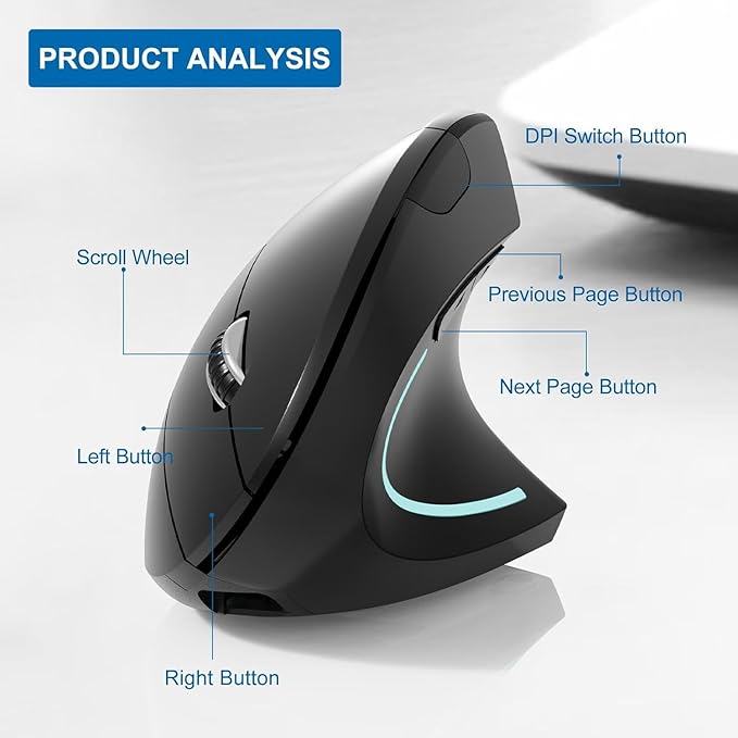 Bluetooth Mouse,Type-c and USB 2.4G Wireless Vertical Mouse Rechargeable Ergonomic Mouse, 800/1200 /1600 DPI, Buttons for Laptop, Desktop, PC, MacBook,Mac Computer (Black)