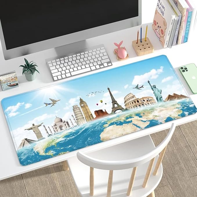 31.5x11.8 Inch Non-Slip Long Extended Large Gaming Mouse Pad with Stitched Edges XL Laptops Keyboard Mouse Mat(Travel World)
