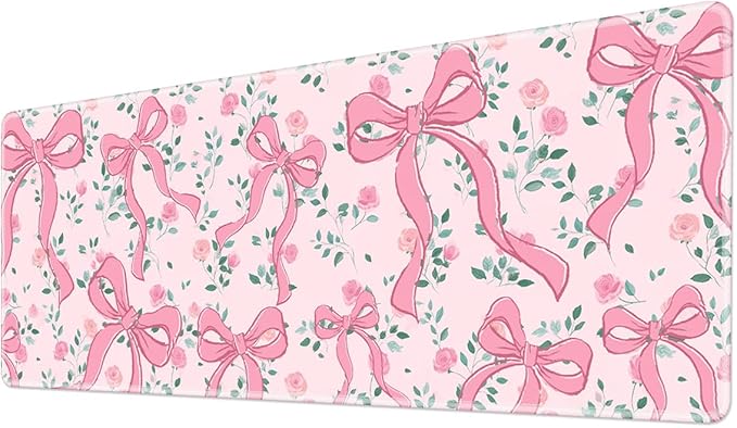 Pink Bow Gaming Mouse Pad Large Desk Mat Extended Keyboard Mouse Pad Anime Mousepad with Non-Slip Base and Stitched Edge Mouse Mat Desk Pad 31.5 x 11.8 Mouse Pads for Desk Home Office Gaming