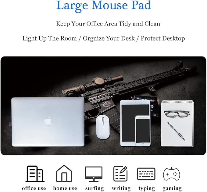 31.5x11.8 Inch Non-Slip Long Extended Large Gaming Mouse Pad with Stitched Edges XL Laptops Keyboard Mouse Mat (Black Gun)