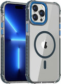 DEERLAMN Strong Magnetic Case for iPhone 13 Pro 6.1-Inch,[Compatible with Magsafe][Military-Grade Protection] Clear Slim Shockproof Protective Phone Cover for Women Men-Transparent+Blue